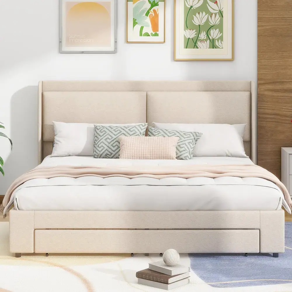 Queen Size Storage Upholstered Hydraulic Platform Bed with 2 Drawers – furniture