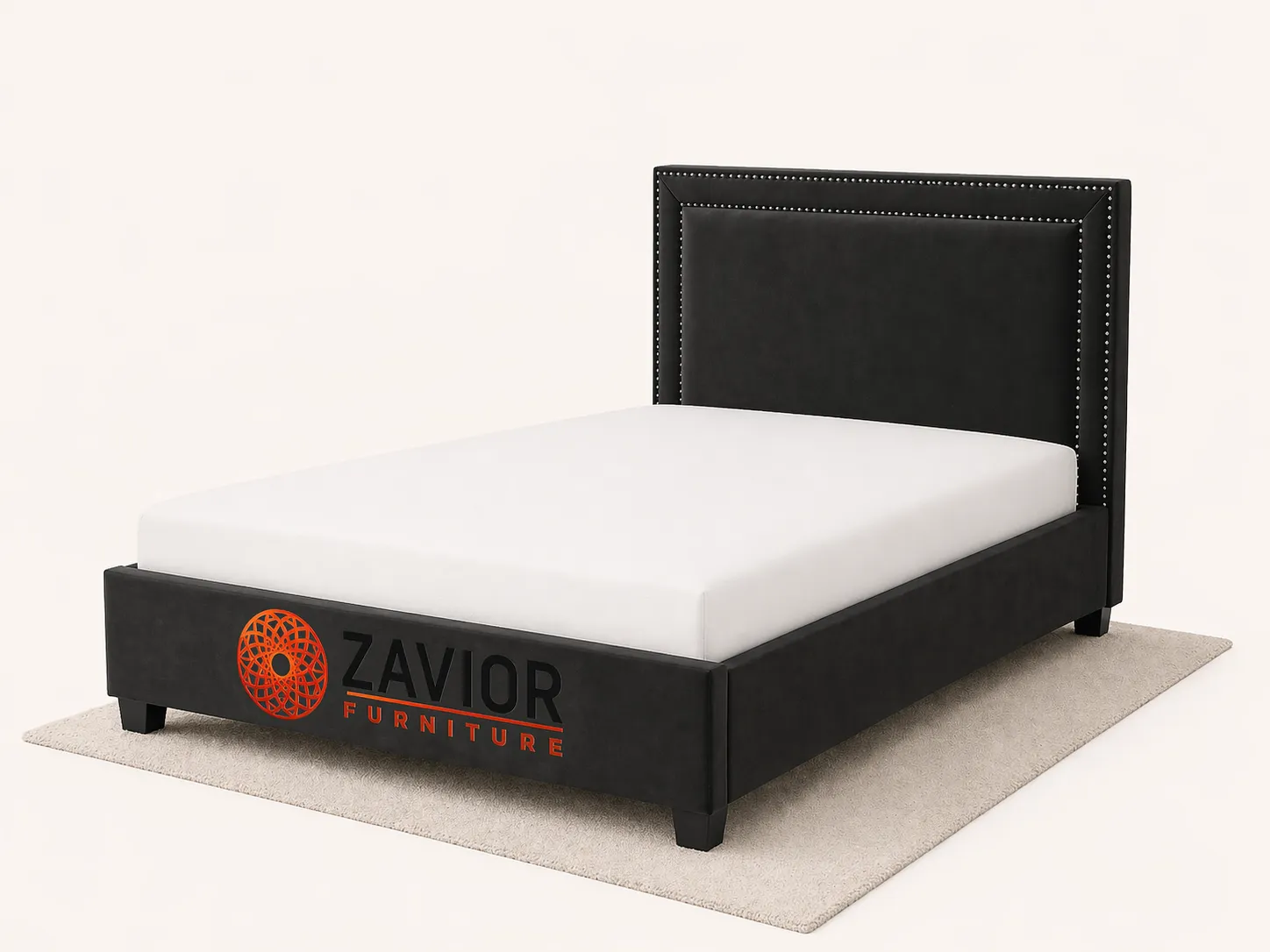 Zavior Dark Grey Velvet Ottoman Bed with Studded Headboard