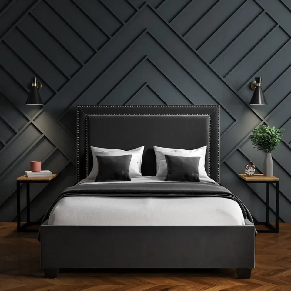 Zavior Dark Grey Velvet Ottoman Bed with Studded Headboard - product image 3