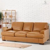 Siggy Genuine Leather Square Arm Sofa with Sturdy Block Legs – Luxurious Comfort, Goose Feather Cushion – Ideal for Living Room – furniture thumbnail 4