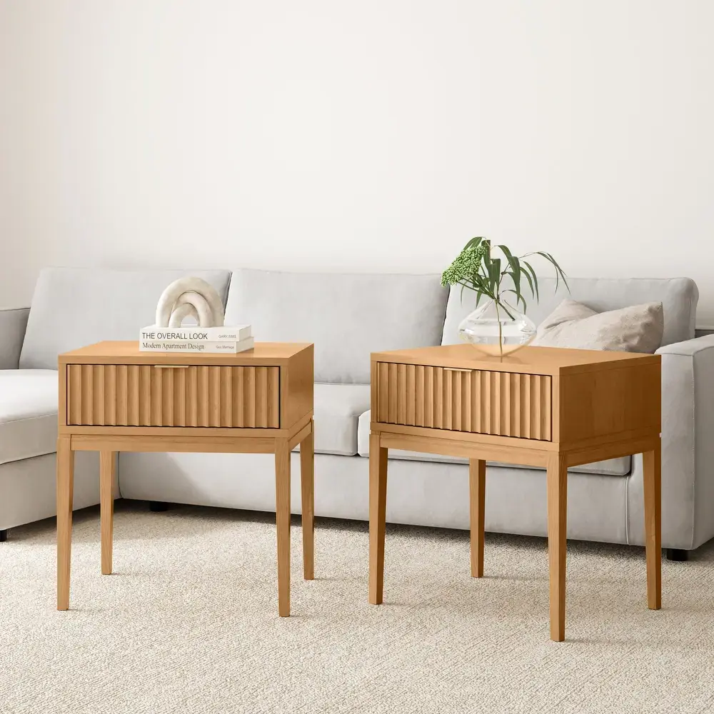 Jasper Mid-Century Modern Nighstand, Side Table with Storage and Fluted Drawer Doors with Brass Handles – furniture