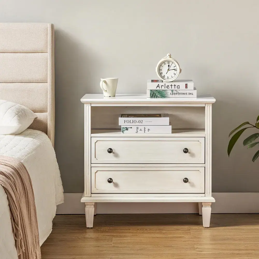 Kamilo Traditional 28.25 inch Wide Nightstand Table Open Storage with 2 Drawers – furniture