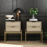 Nathan James Andrew Rattan End Side Table Storage Doors Gold Accents – furniture thumbnail 1