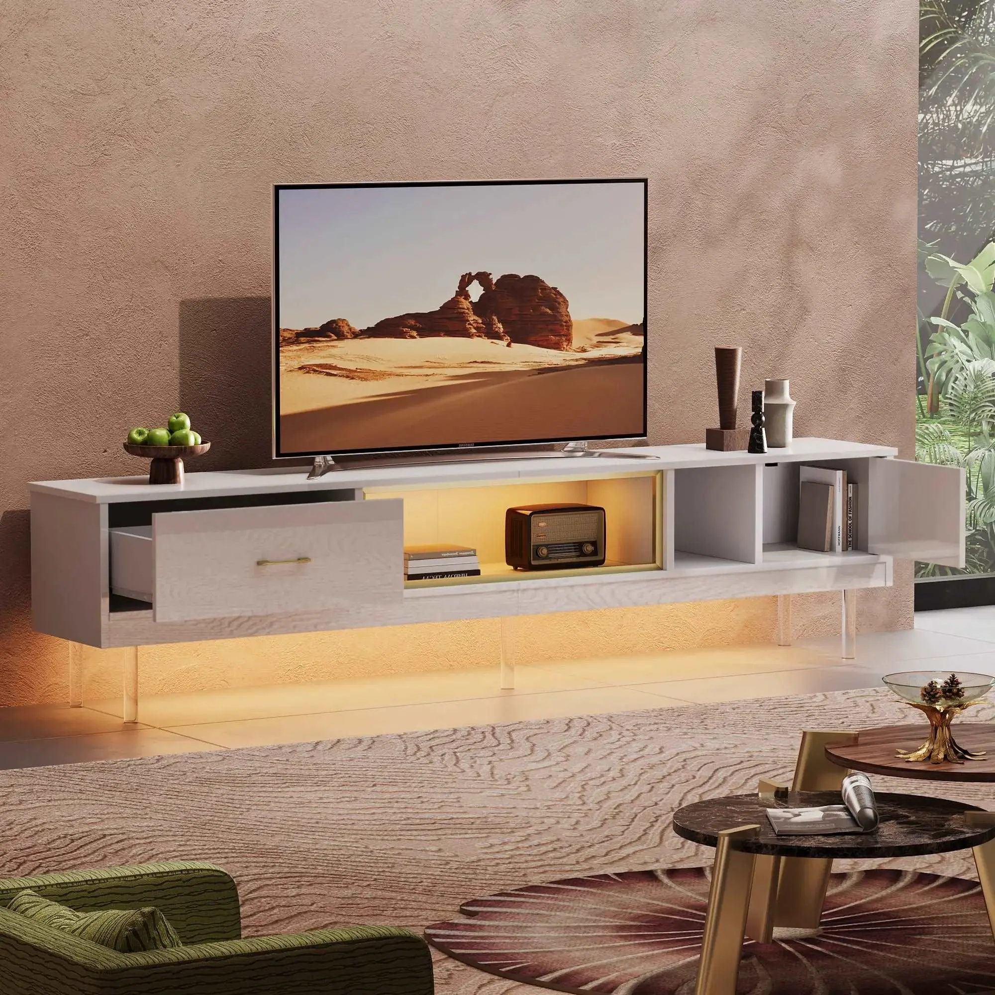 LED TV Stands Modern Entertainment Center for 85″ TV with Drawer – 80 inches – furniture