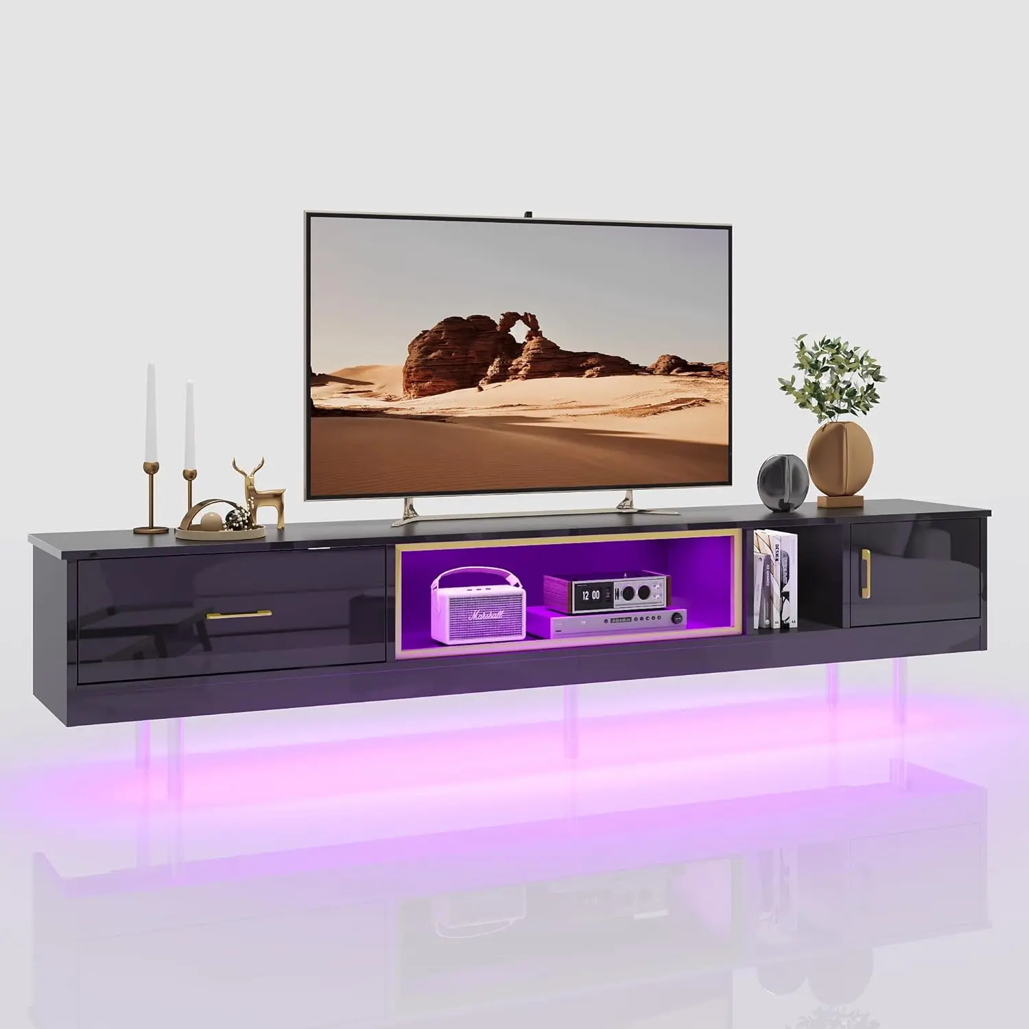 LED TV Stands Modern Entertainment Center for 85″ TV with Drawer – 80 inches – furniture