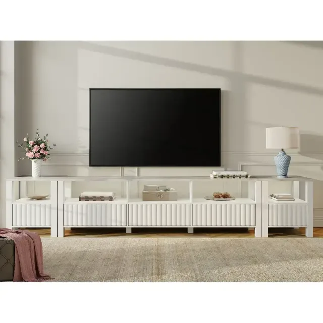 WAMPAT TV Stand for TVs , White Modern Entertainment Center for 55-115 inch TV Console Table, Media TV Cabinet – 105 Inch – furniture