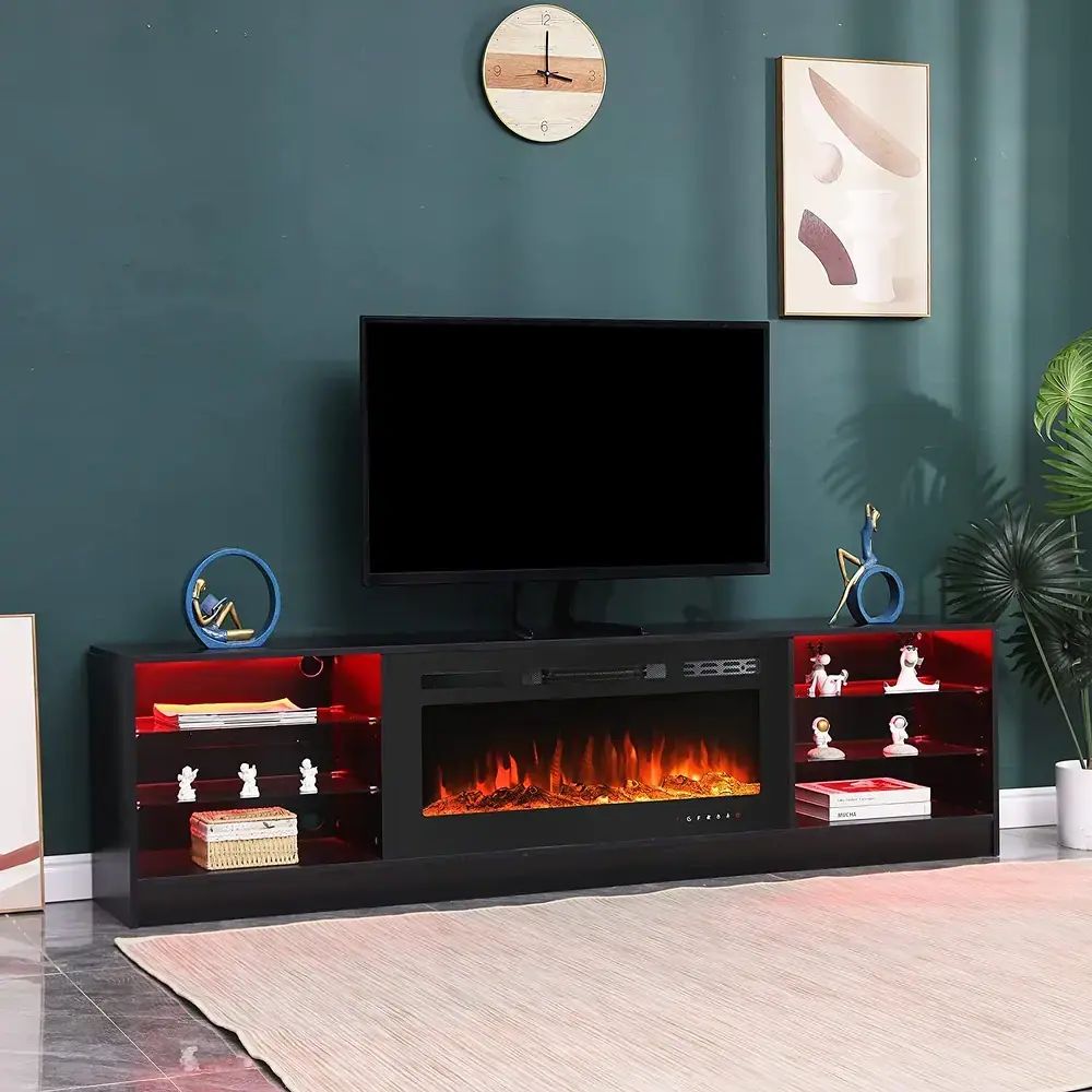 EROMMY Adjustable Glass Shelves Entertainment Center with Electric Fireplace TV Stand – furniture