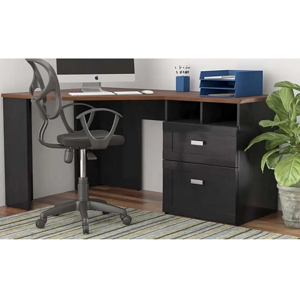Curved Corner Computer Table in Black – furniture