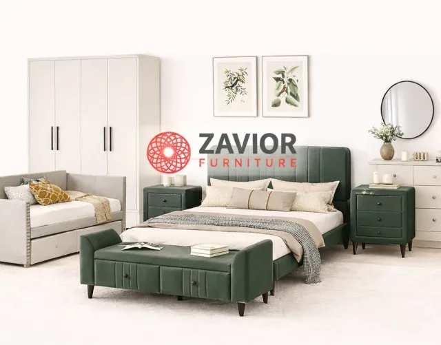 Zavior Luxury Upholstered Bedroom Set with Platform Bed and Bench