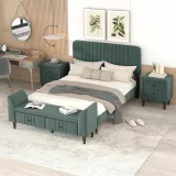 Zavior Luxury Upholstered Bedroom Set with Platform Bed and Bench thumbnail 4