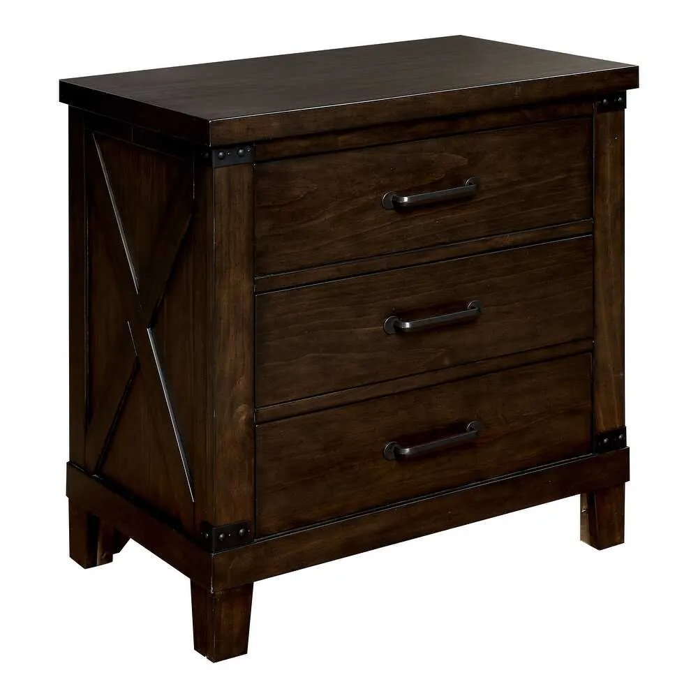 Zavior Rustic Dark Walnut Panel Bed and Nightstand Set
