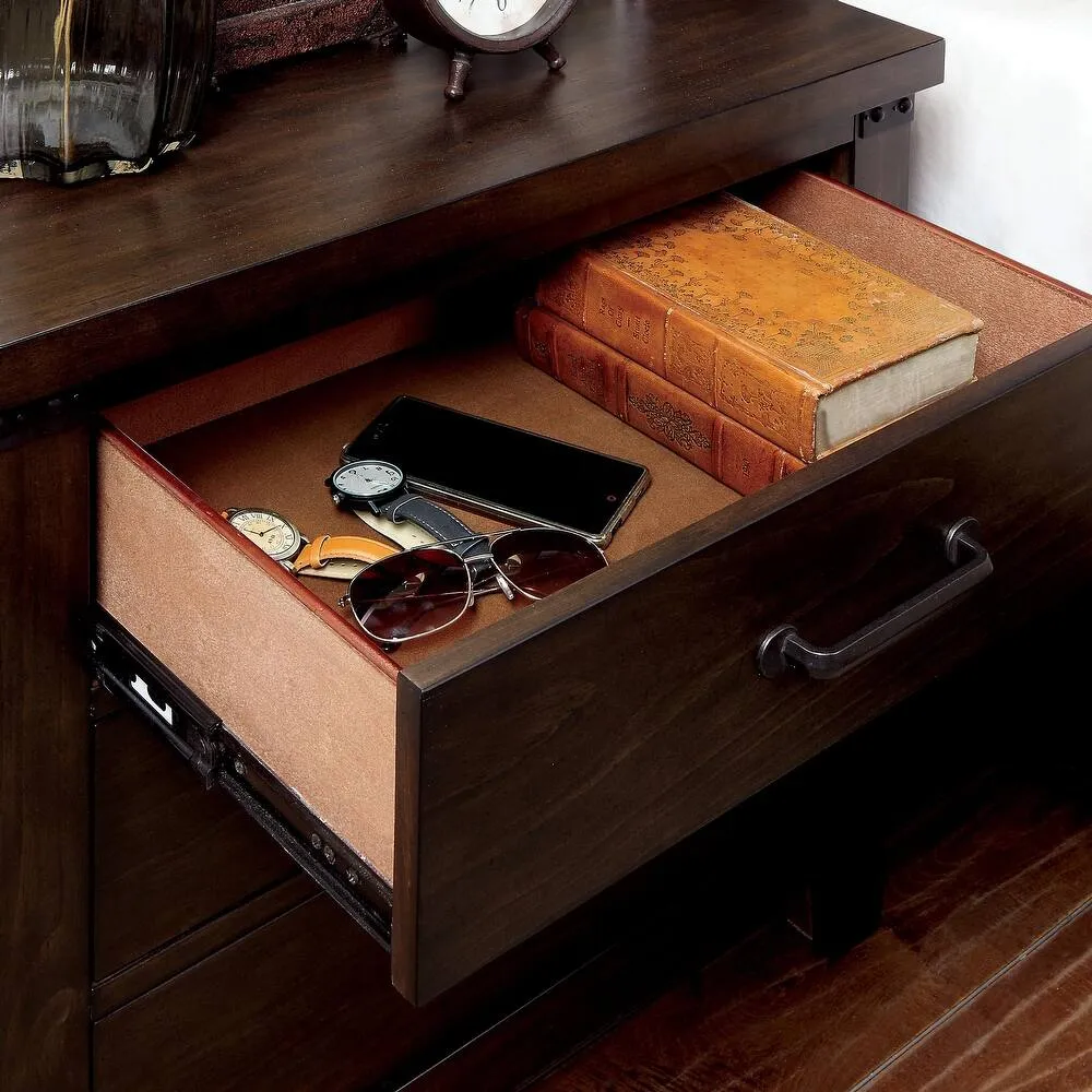 Zavior Rustic Dark Walnut Panel Bed and Nightstand Set