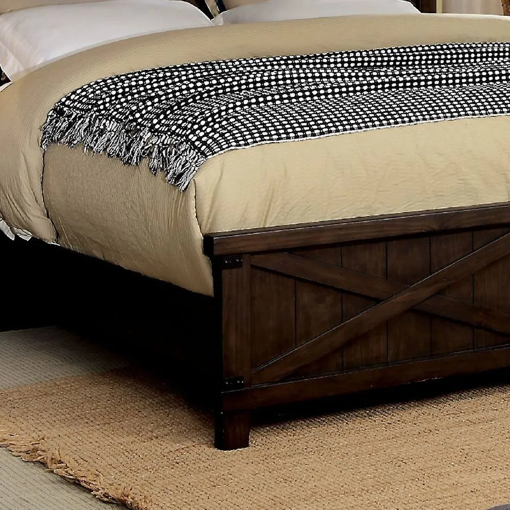 Zavior Rustic Dark Walnut Panel Bed and Nightstand Set