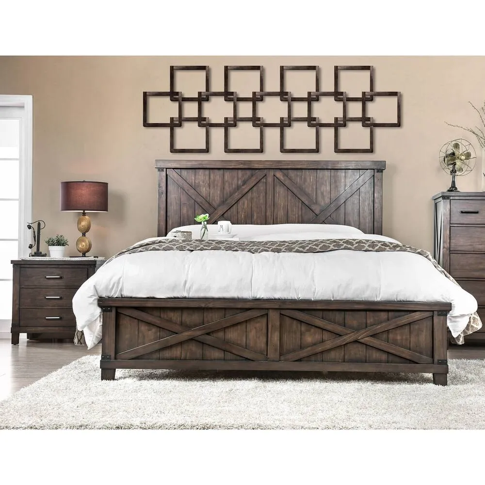 Zavior Rustic Dark Walnut Panel Bed and Nightstand Set