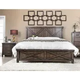 Zavior Rustic Dark Walnut Panel Bed and Nightstand Set thumbnail 4