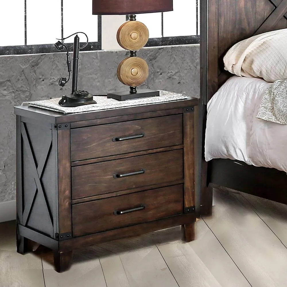 Zavior Rustic Dark Walnut Panel Bed and Nightstand Set