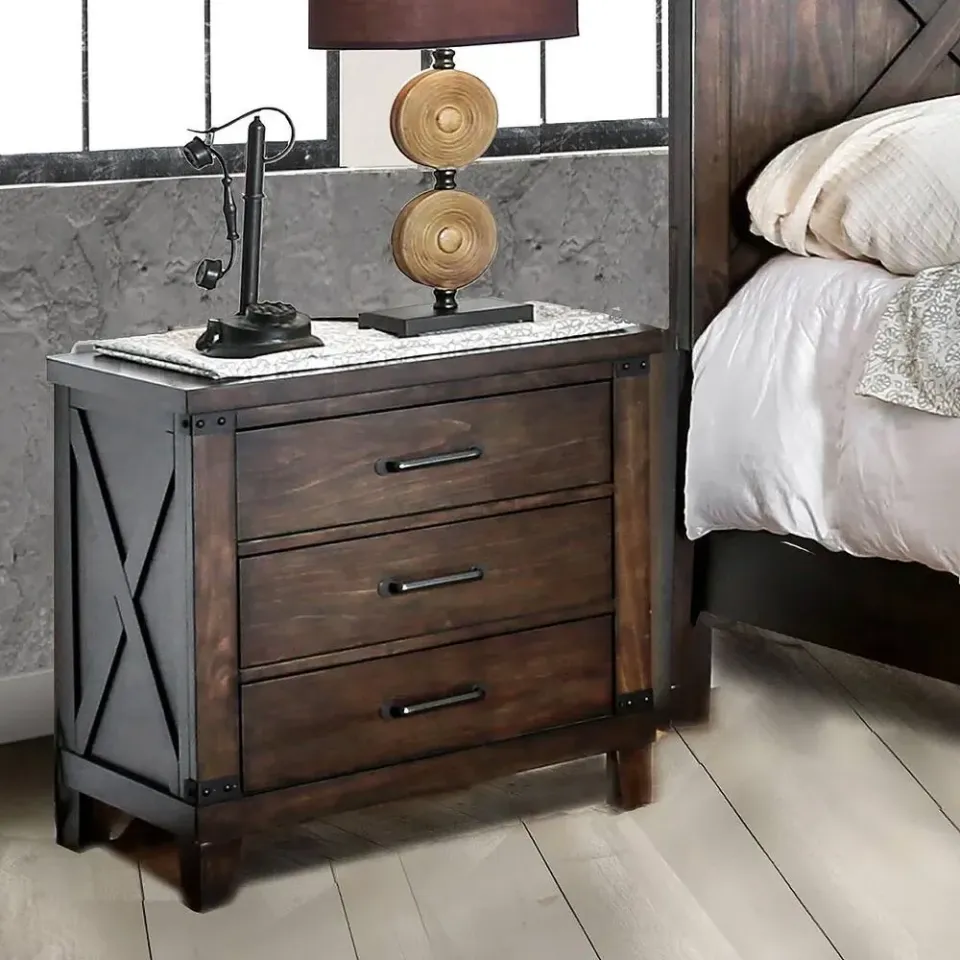 Zavior Rustic Dark Walnut Panel Bed and Nightstand Set - product image 6
