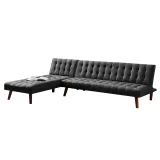 Reversible Sectional Sleeper Sofa Black Fabric With Wood Legs | Modern Comfort in Dubai – furniture thumbnail 2