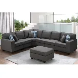 Casanova 7-piece Dark Gray Linen Modular Sectional Sofa – furniture thumbnail 3
