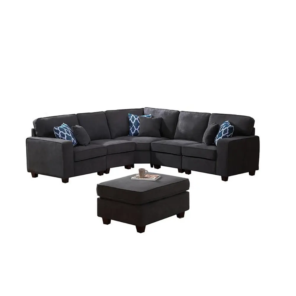 Gray Woven 6Pc Modular Sectional Sofa with Ottoman – furniture