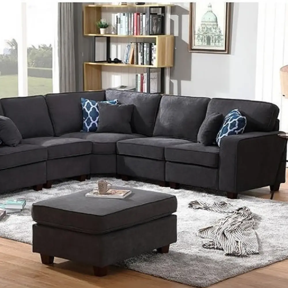 Gray Woven 6Pc Modular Sectional Sofa with Ottoman – furniture