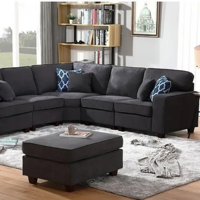 Gray Woven 6Pc Modular Sectional Sofa with Ottoman – furniture