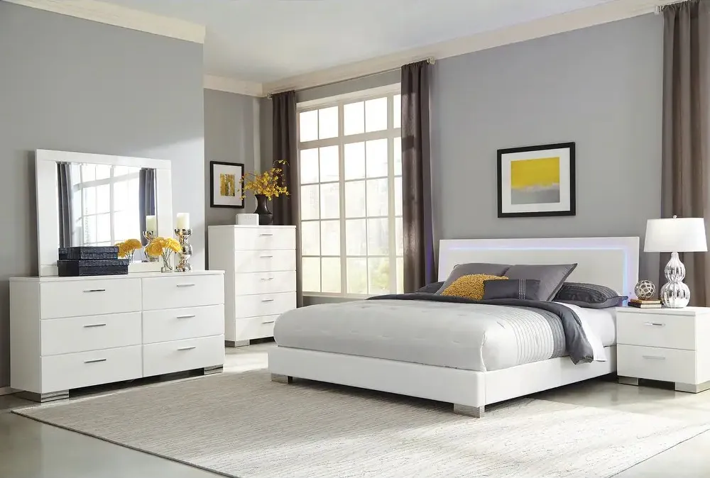 Zavior Felicity High Gloss Bedroom Set with LED Headboard