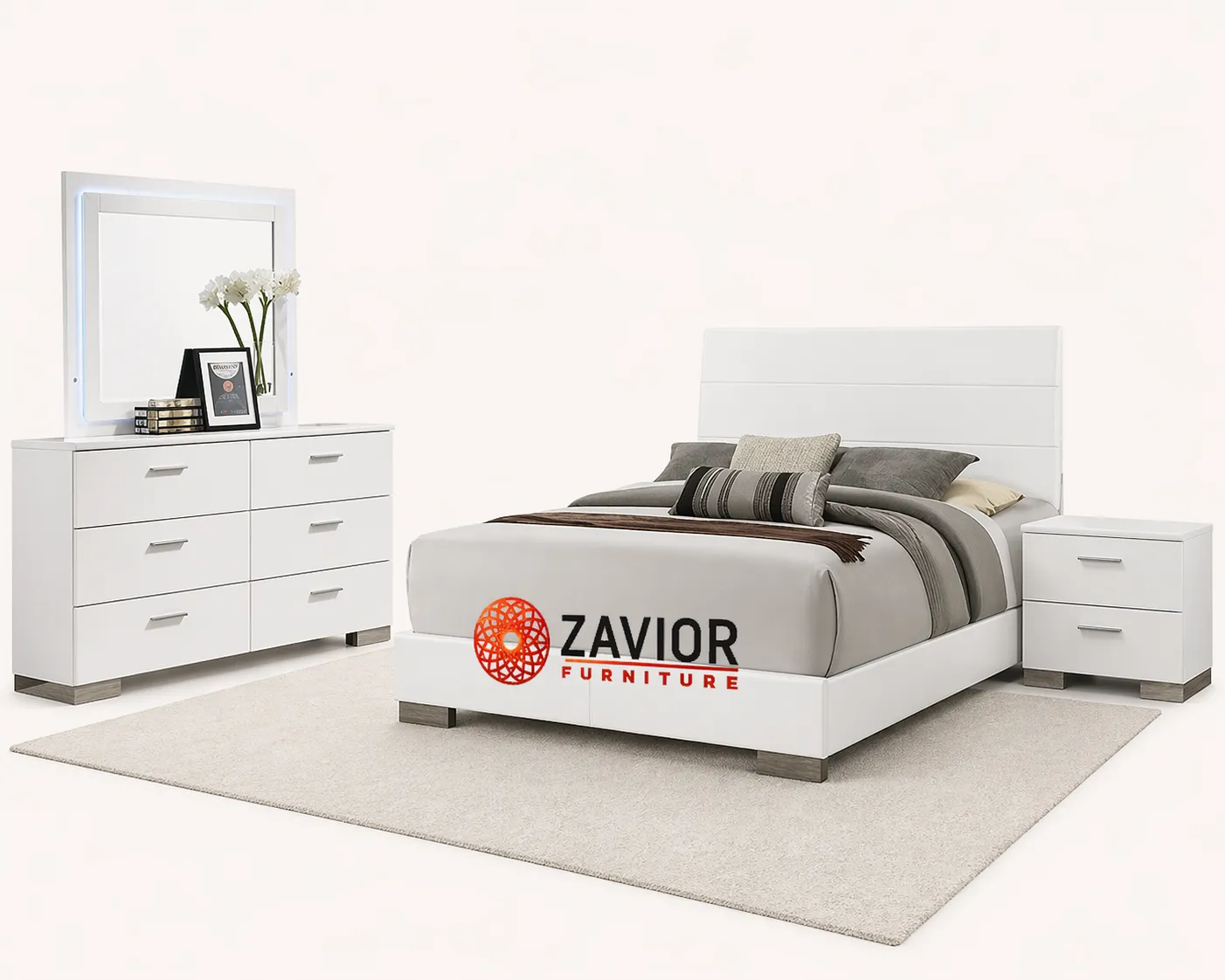 Zavior Felicity High Gloss Bedroom Set with LED Headboard