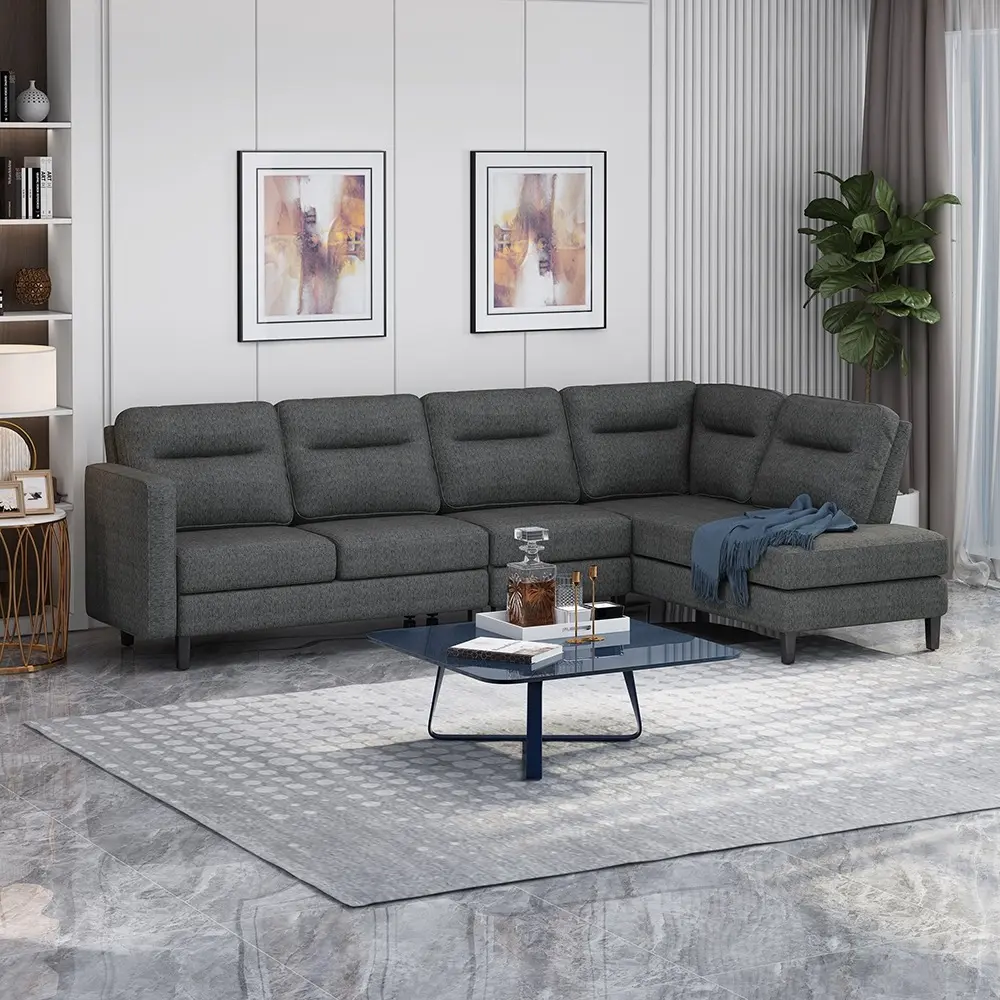Modern Fabric Upholstered Sofa with Chaise Lounge – furniture
