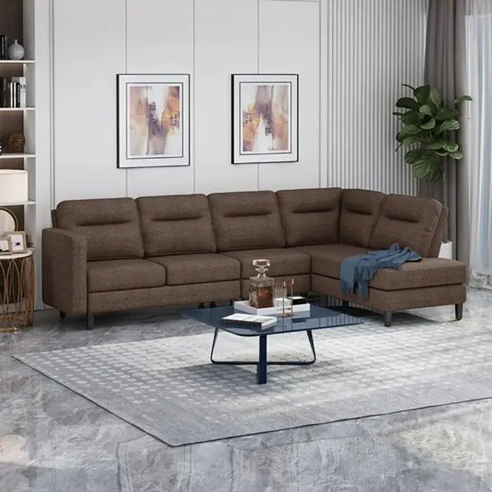 Modern Fabric Upholstered Sofa with Chaise Lounge – furniture - product image 5