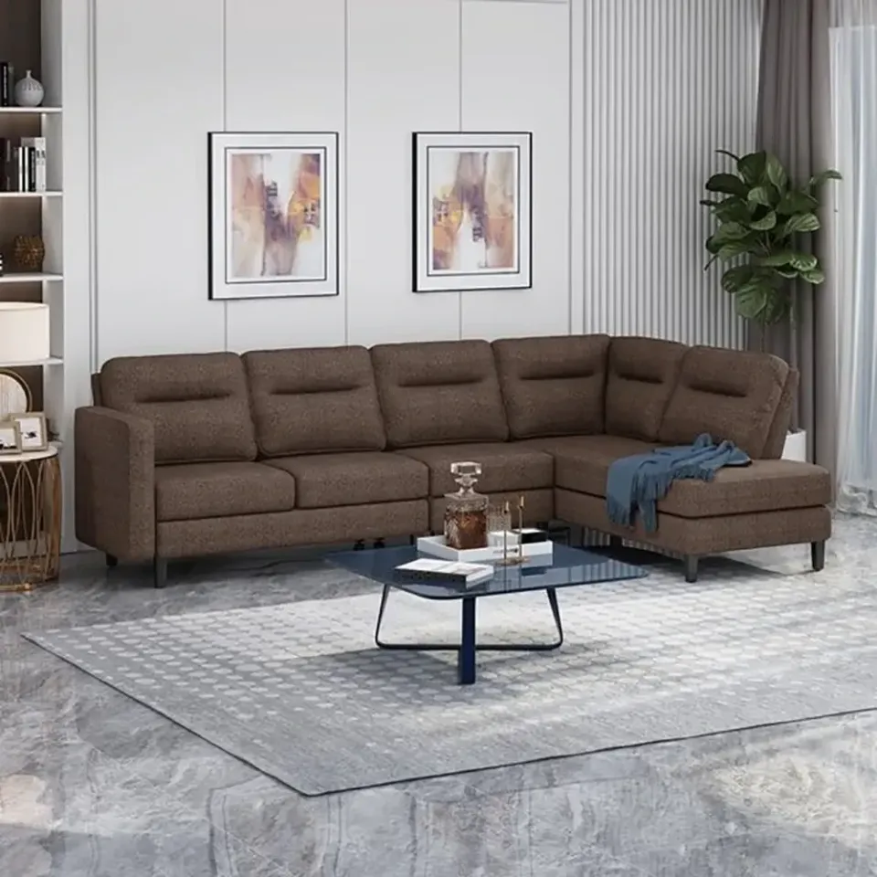 Modern Fabric Upholstered Sofa with Chaise Lounge – furniture - product image 1