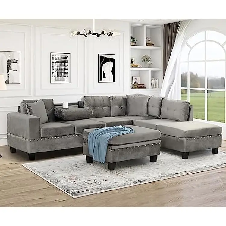 5-Piece Luxurious Sectional Sofa Set with Chaise Lounge and Storage Ottoman – Ultimate Comfort for Your Living Room – furniture