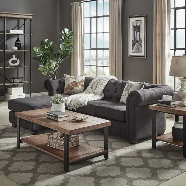 “Tufted Scroll Arm Chesterfield Sofa Dubai – 3-Seater with Chaise for Luxury Living” – furniture