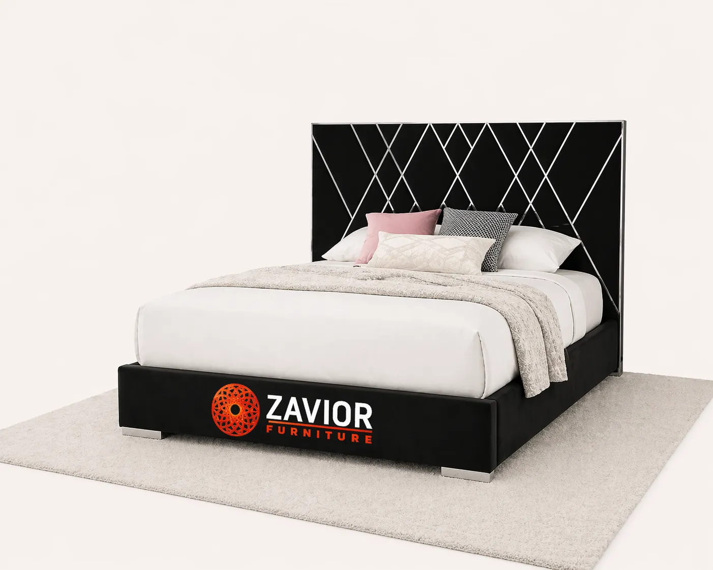Zavior French Velvet Upholstered Bed