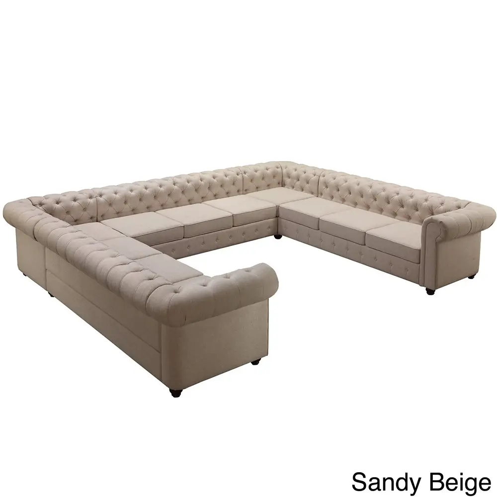Garcia Tufted Linen U-Shaped Sectional Sofa – Perfectly Designed to Seat 11 People in Ultimate Comfort – furnitureGarcia Tufted Linen U-shaped Sectional Sofa – Comfort and Style