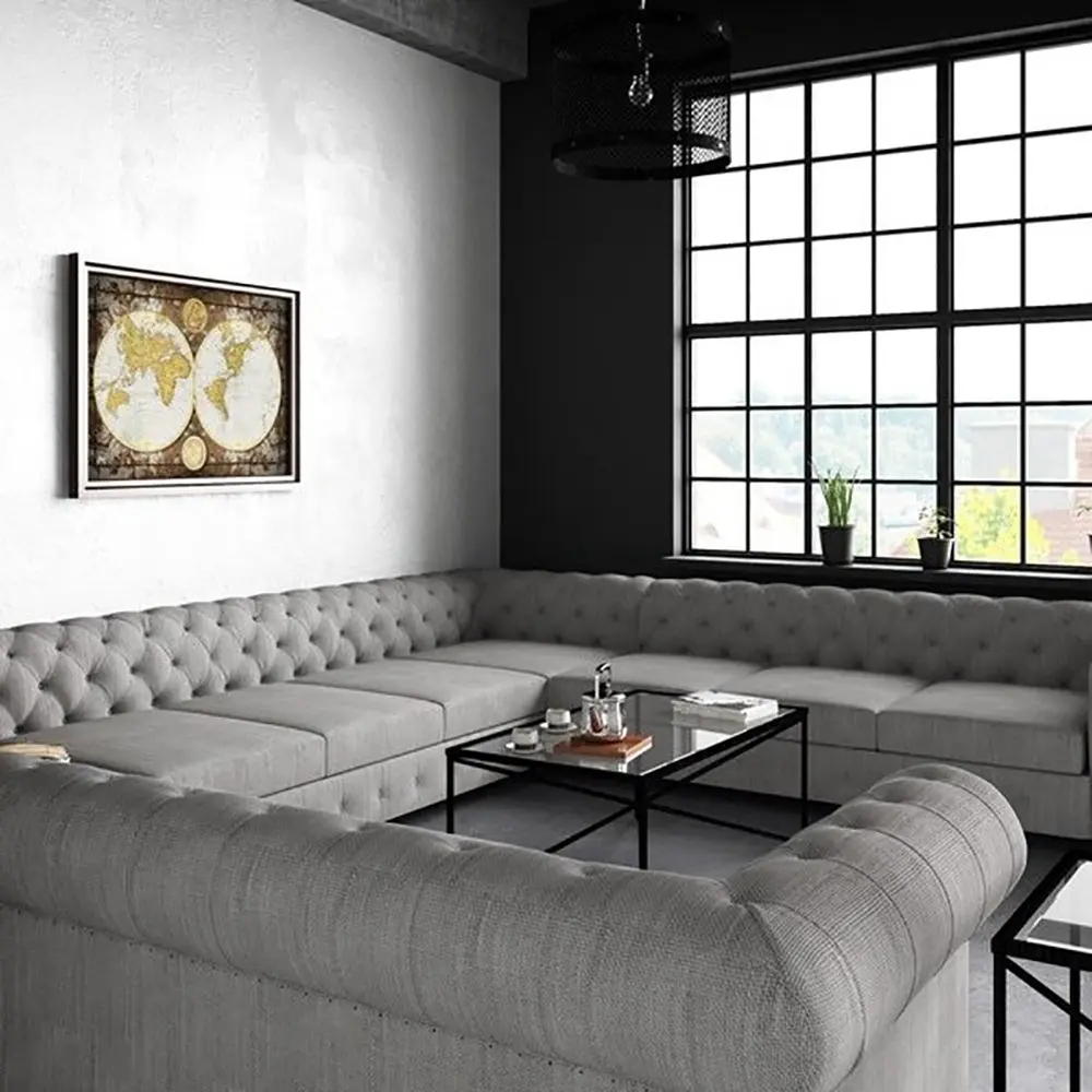 Garcia Tufted Linen U-Shaped Sectional Sofa – Perfectly Designed to Seat 11 People in Ultimate Comfort – furnitureGarcia Tufted Linen U-shaped Sectional Sofa – Comfort and Style