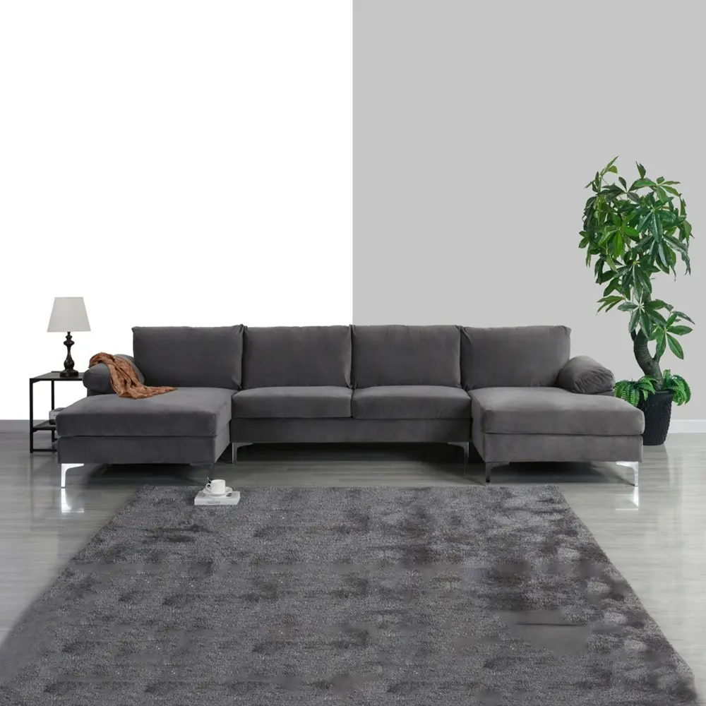 Luxurious Modern XL Velvet U-Shaped Sectional Sofa for 6-Person Comfort – furniture
