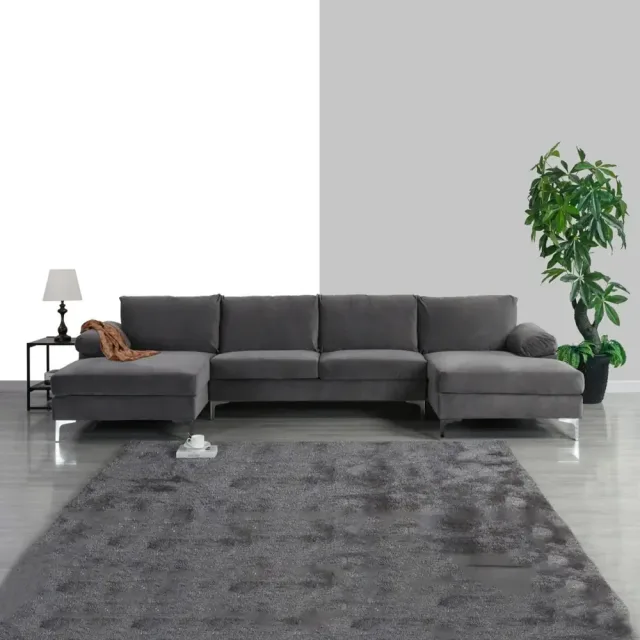 Luxurious Modern XL Velvet U-Shaped Sectional Sofa for 6-Person Comfort – furniture