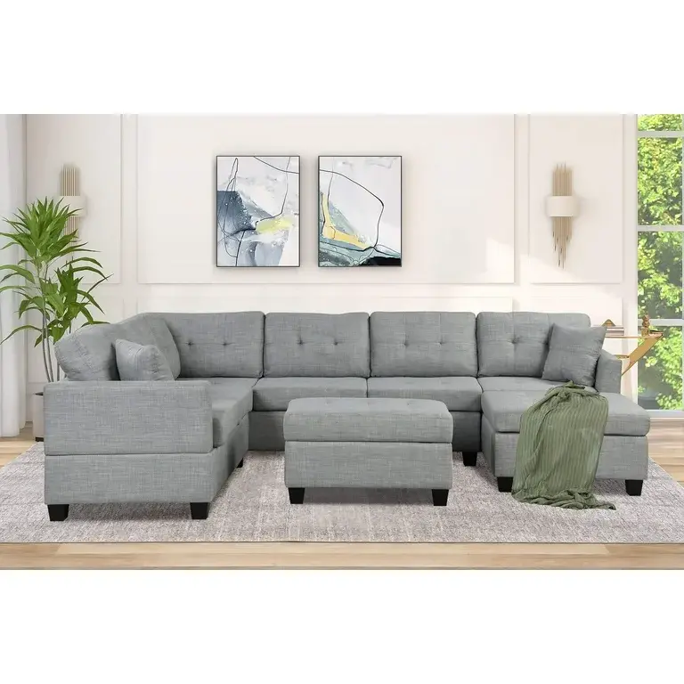 U-Shape Sectional Sofa with Storage Ottoman – Comfortable 7-Seater for Your Living Room – furniture