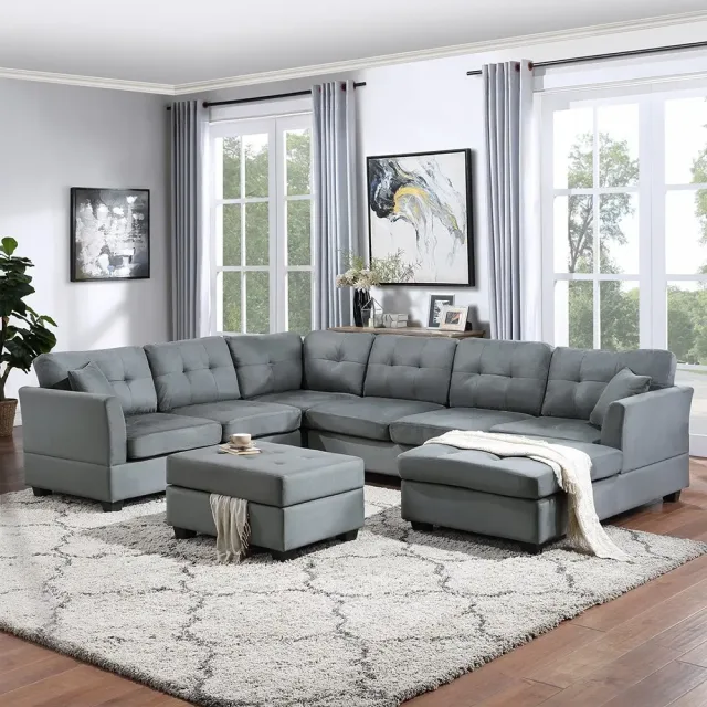 U-Shape Sectional Sofa with Storage Ottoman – Comfortable 7-Seater for Your Living Room – furniture