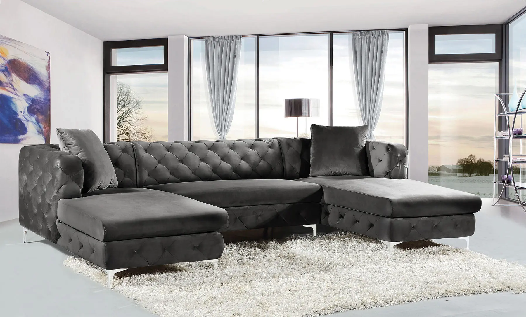 Luxurious Velvet Upholstered U-Shaped Sectional Sofa – 7-Seater Comfort and Style – furniture