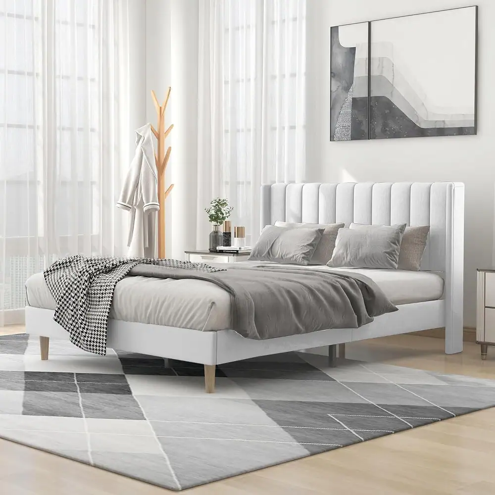 Zavior Upholstered Platform Bed with Wingback Headboard in Multiple Sizes