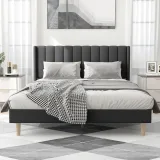 Zavior Upholstered Platform Bed with Wingback Headboard thumbnail 4