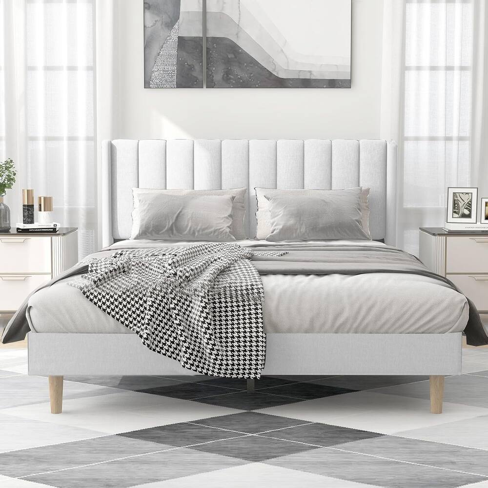 Zavior Upholstered Platform Bed with Wingback Headboard in Multiple Sizes