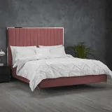 Zavior Grey Velvet Bed Frame with Mirrored Headboard thumbnail 2