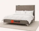 Zavior Grey Velvet Bed Frame with Mirrored Headboard thumbnail 1