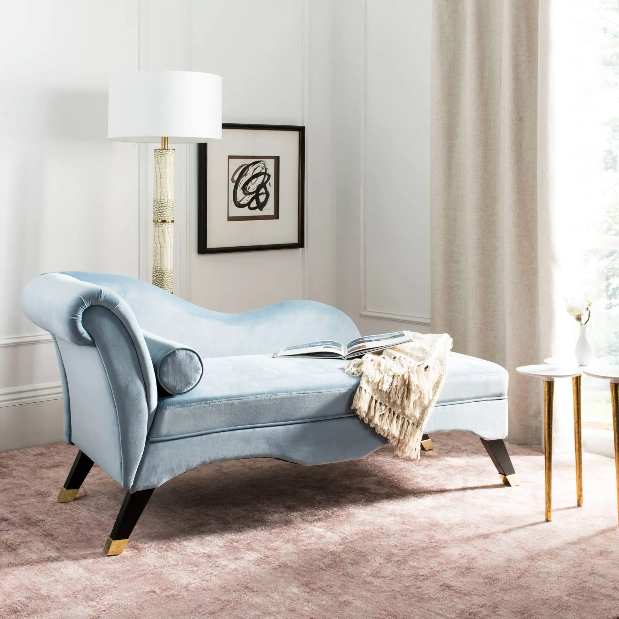 Safavieh Mid-Century Velvet Grey Chaise – furniture