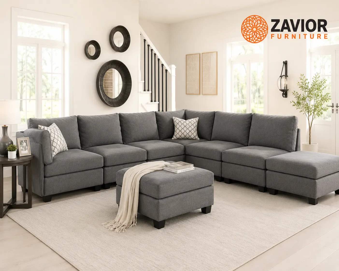 Simona Grey Velvet 8Pc Modular Sectional Sofa Set – Luxurious Comfort and Versatility – furniture - product image 1
