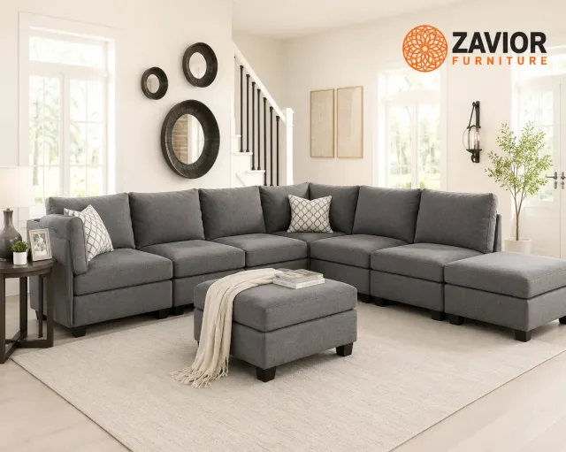 Simona Grey Velvet 8Pc Modular Sectional Sofa Set – Luxurious Comfort and Versatility – furniture