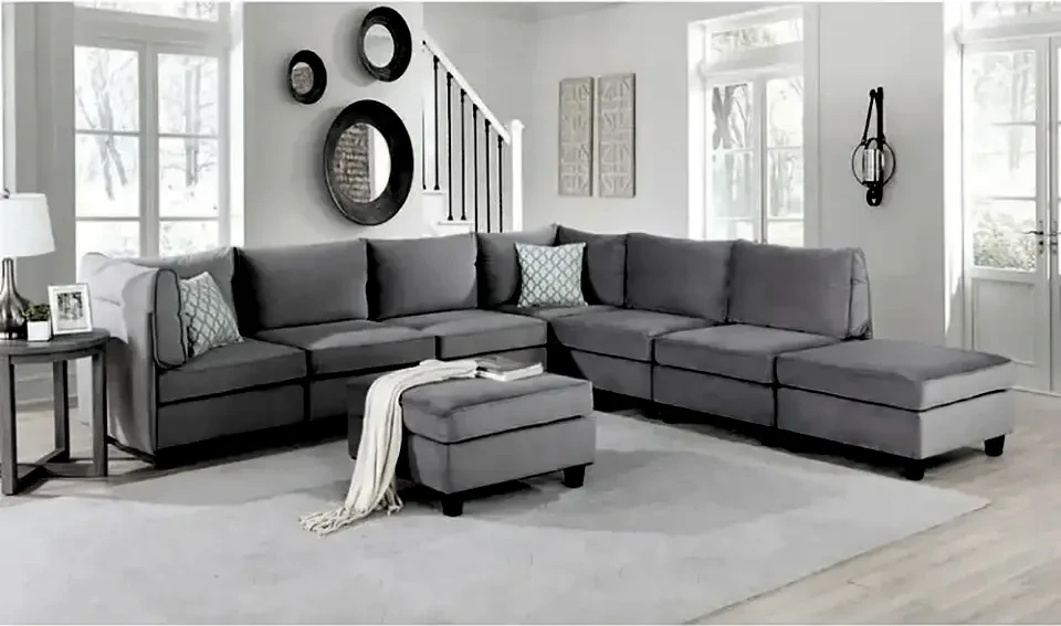 Simona Grey Velvet 8Pc Modular Sectional Sofa Set – Luxurious Comfort and Versatility – furniture - product image 2
